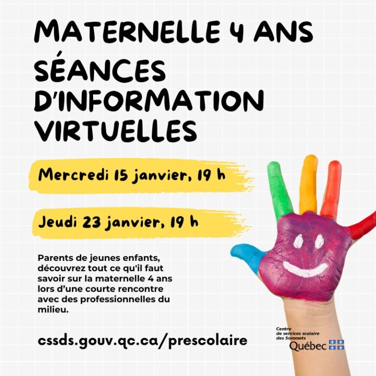 Séances d’information virtuelles sur la maternelle 4 ans – 15 et 23 janvier 2025